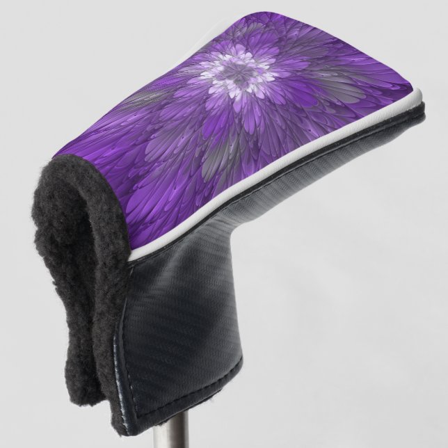 Couvre-club De Golf Fleur Violette Psychedélique Art Fractal Abstrait (Devant 3/4)