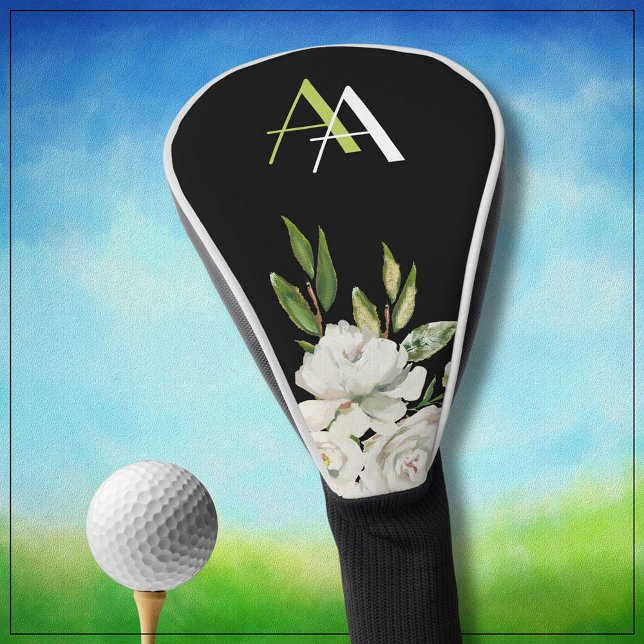 Couvre-club De Golf Fleurs blanches doux et élégantes Monogramme perso (Créateur téléchargé)