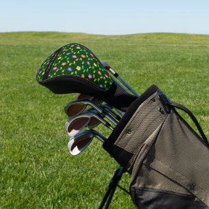 Couvre-club De Golf Fleurs colorées, Arrière - plan vert, Noir