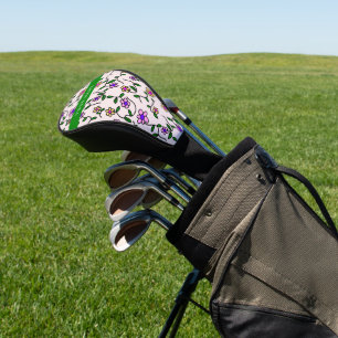 Couvre-club De Golf Fleurs Colorées, Fond Rose, Vert