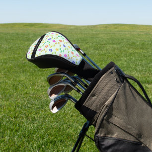 Couvre-club De Golf Fleurs colorées, fond vert clair, noir