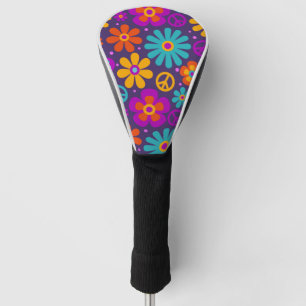 Couvre-club De Golf Fleurs colorées Paix Amour Retro Super Hippie