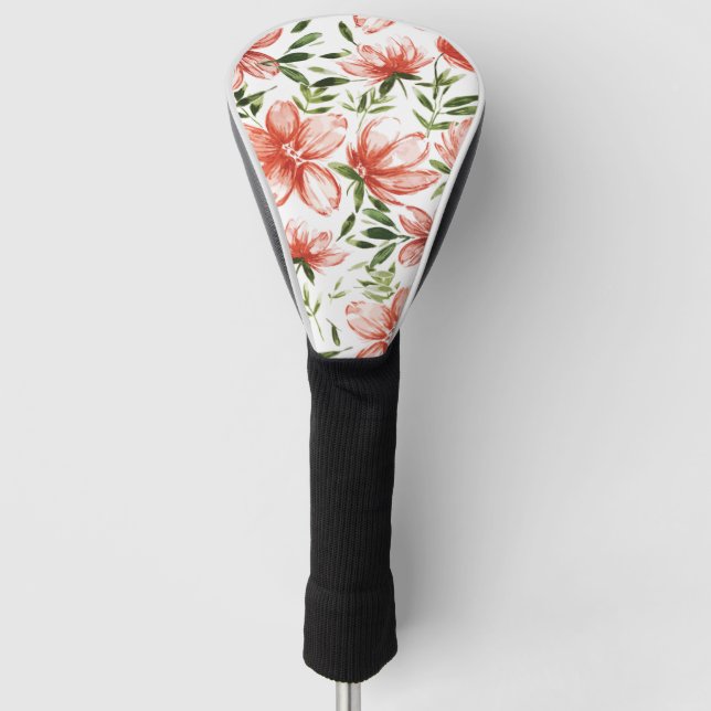 Couvre-club De Golf Fleurs d'aquarelle rouge (Devant)