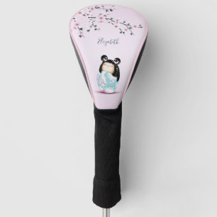 Couvre-club De Golf Fleurs de cerisier Kokeshi Poupée rose   Monogramm