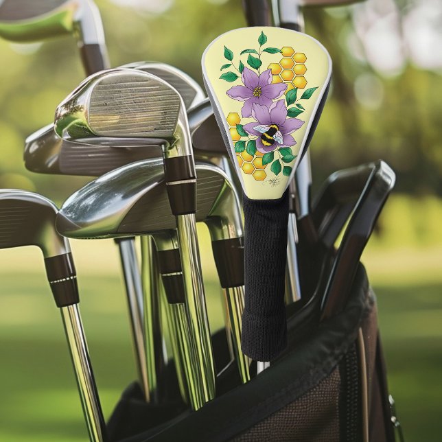 Couvre-club De Golf Fleurs de lavande de bourdon Jaune (Créateur téléchargé)