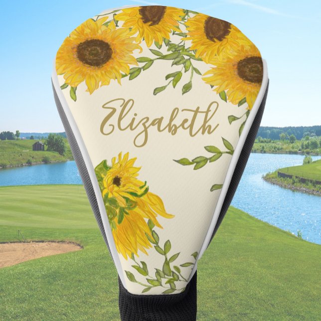 Couvre-club De Golf Fleurs de soleil jaune Floral nom personnalisé dam (Créateur téléchargé)