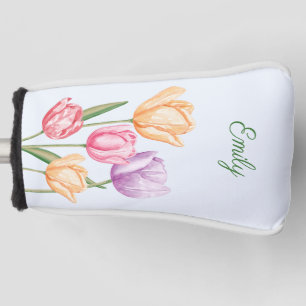 Couvre-club De Golf Fleurs de tulipes aquarelles colorées avec nom per