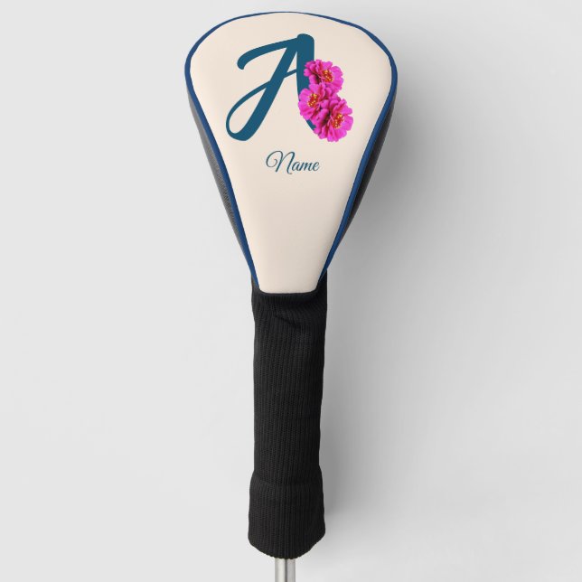 Couvre-club De Golf Fleurs de Zinnia Monogramme Initiale A Personnalis (Devant)