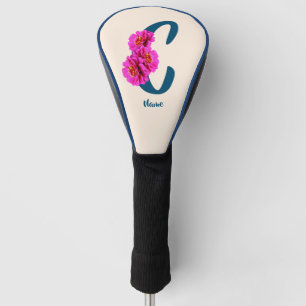 Couvre-club De Golf Fleurs de Zinnia Monogramme Initiale C Personnalis