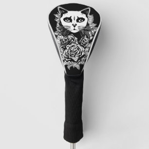 Couvre-club De Golf Fleurs Et Chat Gothique