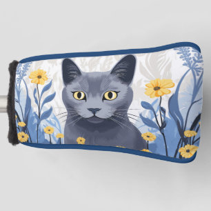 Couvre-club De Golf Fleurs Jaunes Chat Bleu Russe