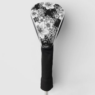 Couvre-club De Golf Fleurs noires et blanches, motif sans couture vint
