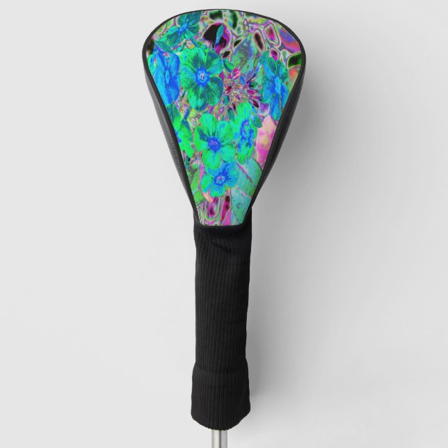Couvre-club De Golf Fleurs psychédéliques vert citron et bleu (Devant)