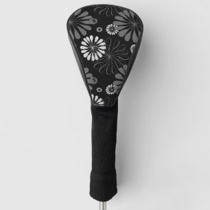 Couvre-club De Golf Fleurs Rétro Noir et Blanc