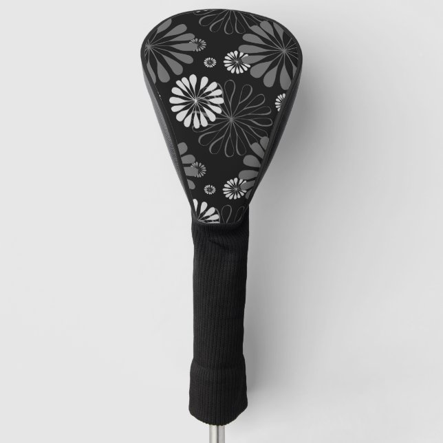 Couvre-club De Golf Fleurs Rétro Noir et Blanc (Devant)