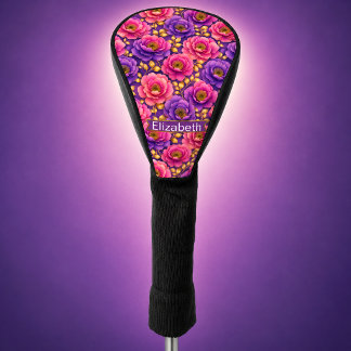 Couvre-club De Golf Fleurs roses et violettes personnalisées Glamour