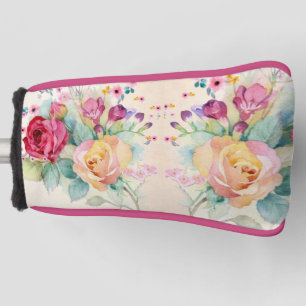 Couvre-club De Golf Fleurs roses sur Ecru
