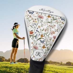 Couvre-club De Golf Fleurs Sauvages Charmantes Papillons Nom Monogramm