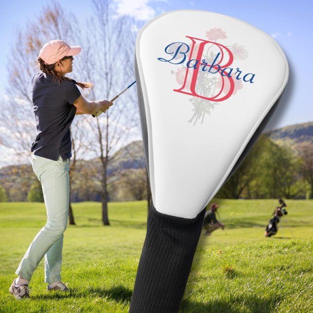 Couvre-club De Golf Floral élégant avec nom de monogramme personnalisé (Créateur téléchargé)
