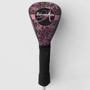 Couvre-club De Golf Floral foncé moody sur monogramme rose