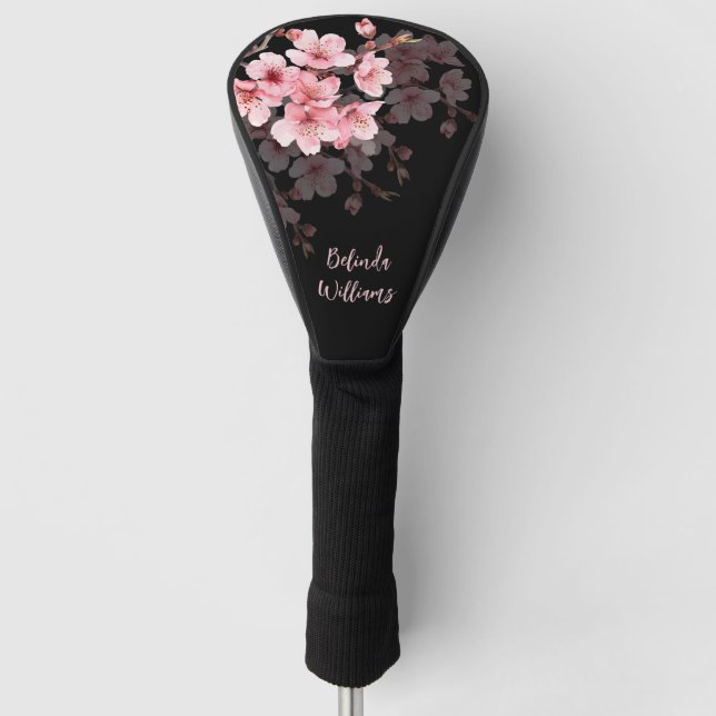 Couvre-club De Golf Floral Pink Black Cherry Blossom Monogram (Devant)