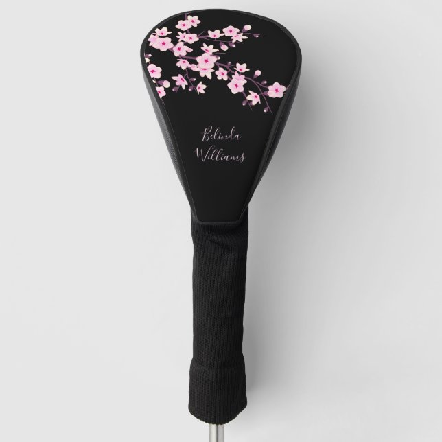 Couvre-club De Golf Floral Pink Black Cherry Blossom Monogram (Devant)