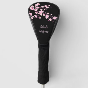 Couvre-club De Golf Floral rose cerisier noir Monogramme en fleurs
