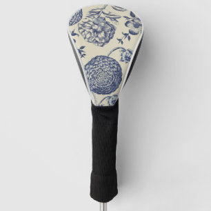 Couvre-club De Golf Flore d'impression florale de fleurs bleues antiqu