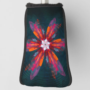 Couvre-club De Golf Flore Mandala Flowers Orange Red Blue Abstract