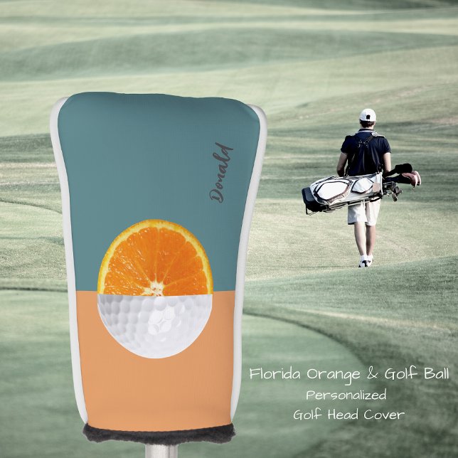 Couvre-club De Golf Floride Orange Golf Ball Golf Head Cover (Personalized Golf Club Head. Half golf ball & Florida orange design & contrasting colored backround!)