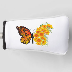 Couvre-club De Golf Flower Butterfly with Yellow California Poppy