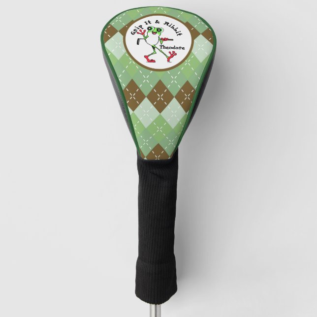 Couvre-club De Golf Frog Golfing Grip It et Ribbit Green Jacquard Brow (Devant)