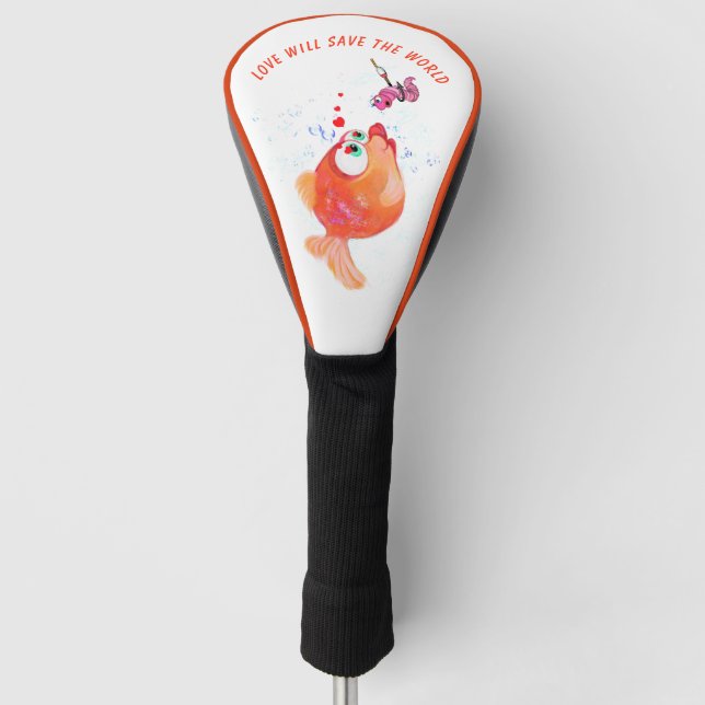 Couvre-club De Golf Funny Fish and Worm Love Romantic Drawing (Devant)
