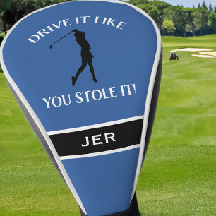 Couvre-club De Golf Funny Golfer Humour Pour Son Monogramme Sports Blu