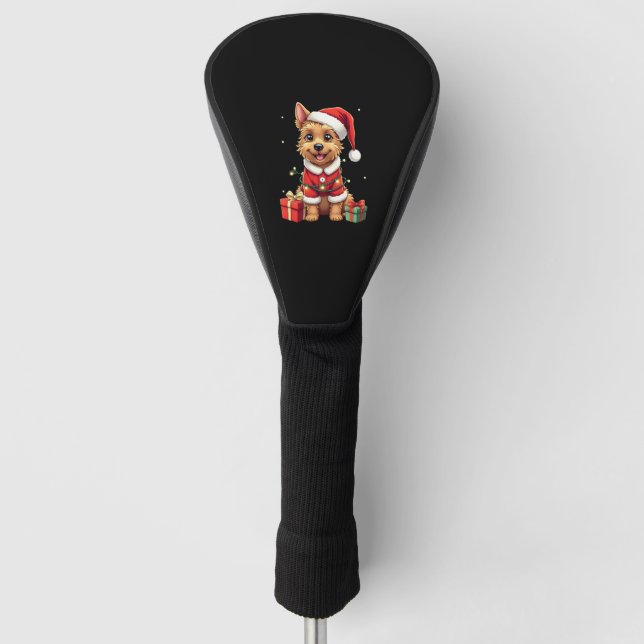 Couvre-club De Golf Funny Xmas Lighting Santa Border Terrier Dog Chris (Devant)