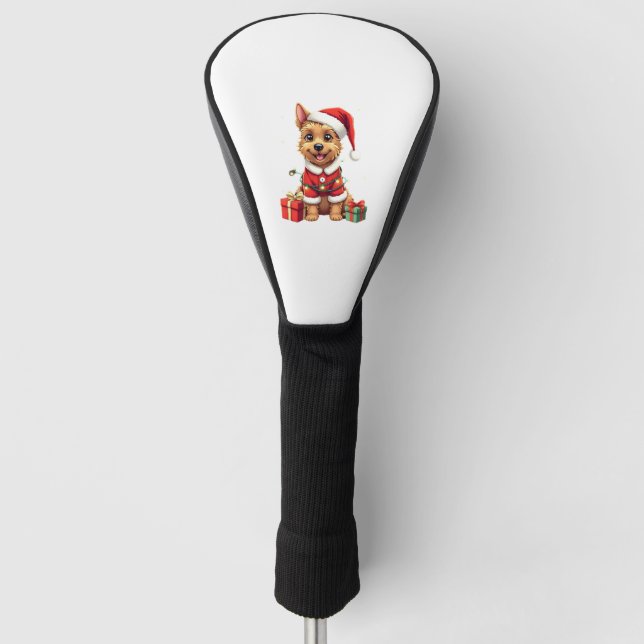 Couvre-club De Golf Funny Xmas Lighting Santa Border Terrier Dog Chris (Devant)