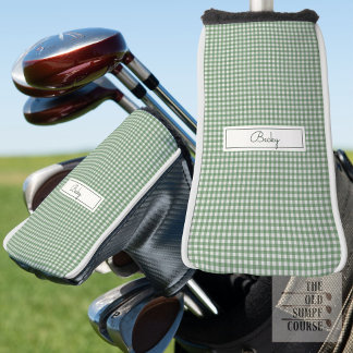 Couvre-club De Golf Gingham Pattern in Green with Name
