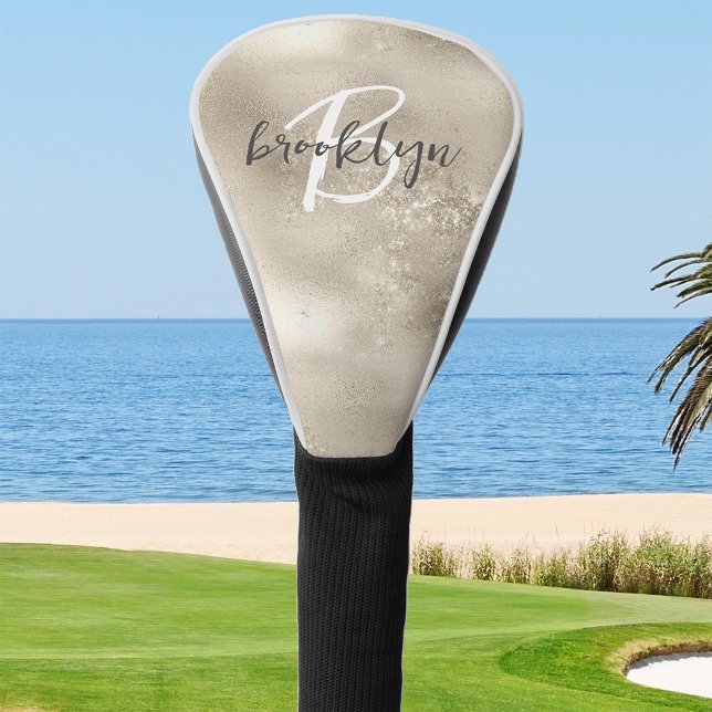 Couvre-club De Golf Glam Champagne Or Monogramme Script Tendance (Créateur téléchargé)