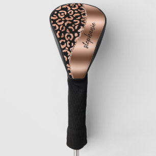 Couvre-club De Golf Glam Faux Foil Leopard Spots Rose Gold Black Name