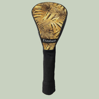 Couvre-club De Golf Glam Gold Feuilles Tropicales Personnalisées