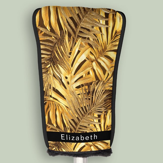 Couvre-club De Golf Glam Gold Tropical Leaves Personalized (Créateur téléchargé)