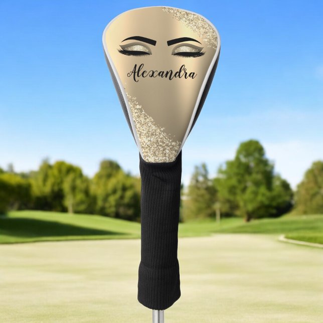 Couvre-club De Golf Gold Glitter Sparkle Eyelashes Monogram (Créateur téléchargé)