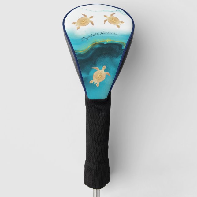 Couvre-club De Golf Gold Turbal Tribal Turquoise Encre Monogram Beach (Devant)