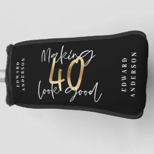 Couvre-club De Golf Golf de typographie en or noir à 40 ans