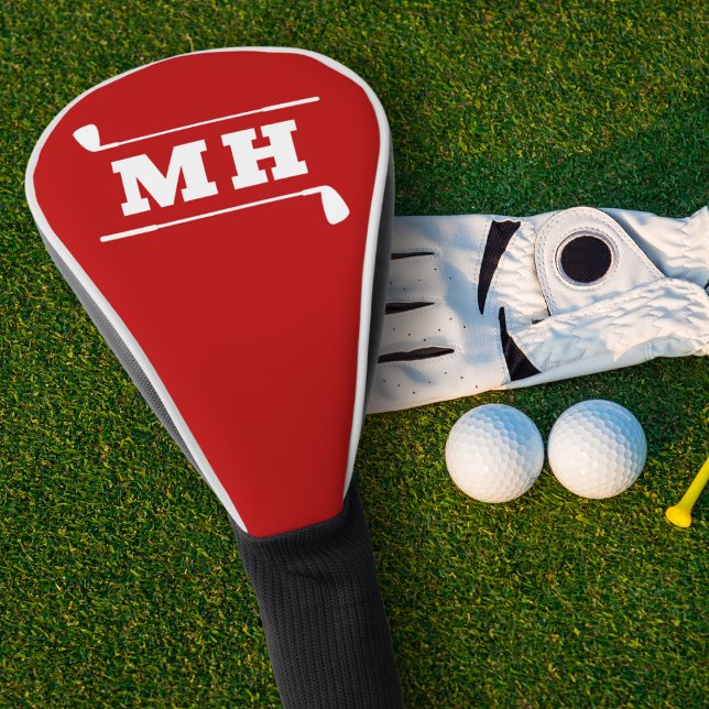 Couvre-club De Golf Golf Initiales Classique Préparatoire Athlétique R (Bold collegiate initials in scarlet and white. Personalized design for a custom finish.)