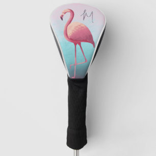 Couvre-club De Golf Golf Lover Flamant rose rose Bleu élégant Monogram
