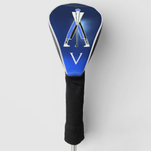 COUVRE-CLUB DE GOLF GOLFER BLEU STYLISÉ, MONOGRAMME DE JOUEUR DE GOLF