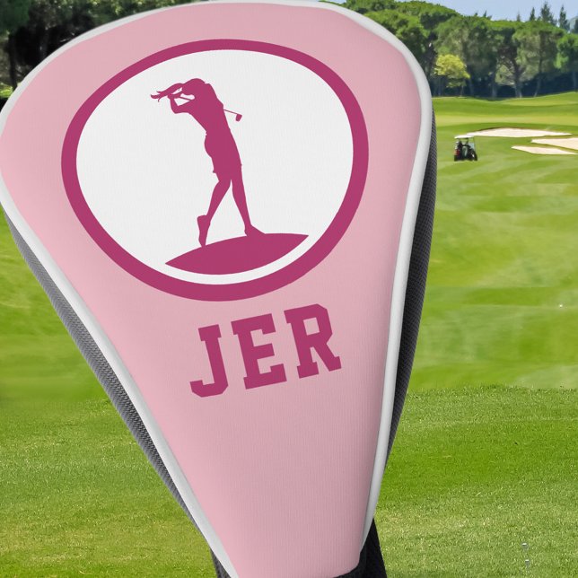 Couvre-club De Golf Golfer Monogramme Silhouette Rose Chic Pour Elle (Créateur téléchargé)