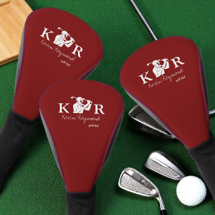Couvre-club De Golf Golfeur Classique Monogramme Golfeur rouge foncé