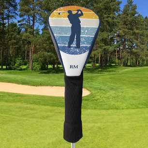 Couvre-club De Golf Golfeur en silhouette bleu sur le golf en bande ré